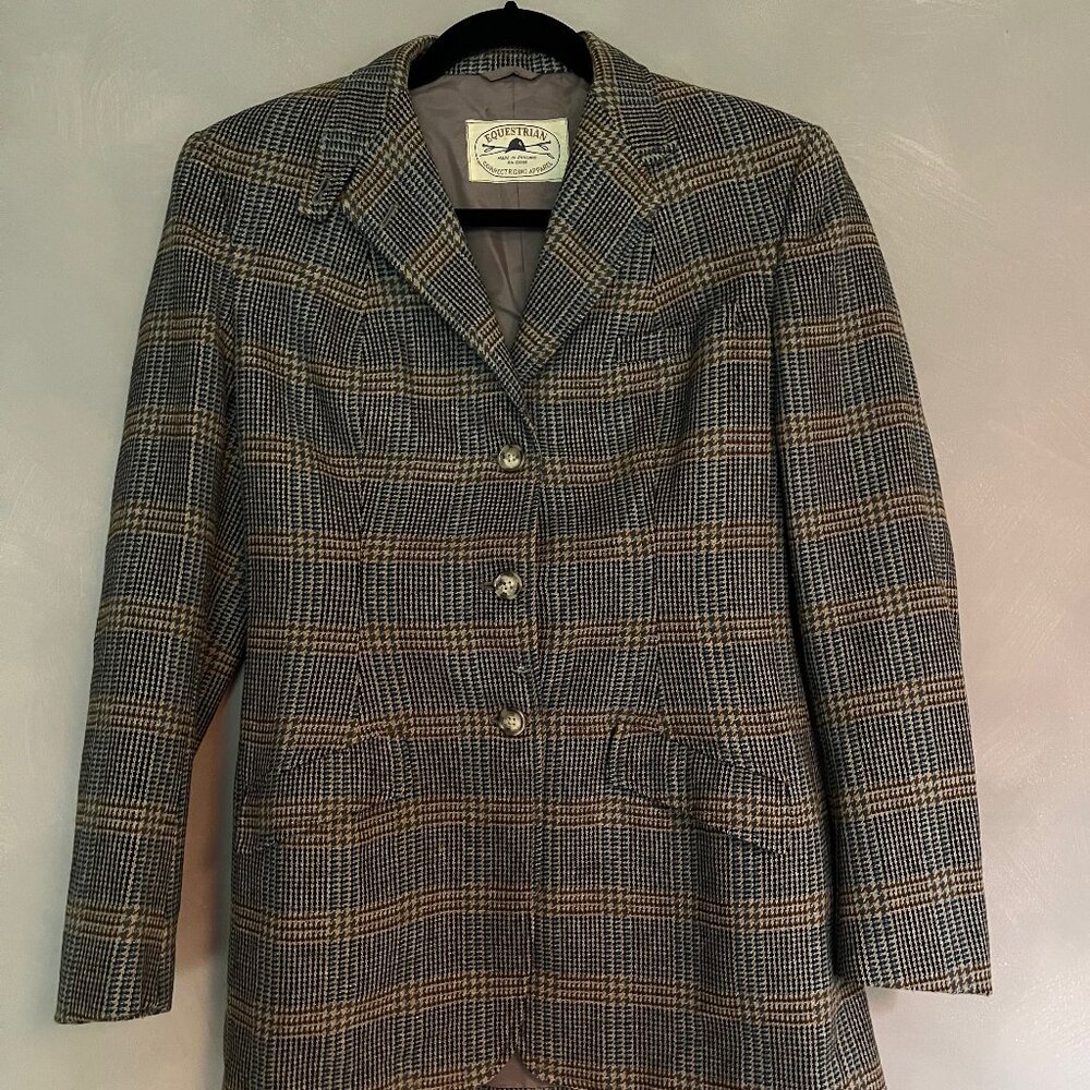 Vintage Equestrian Tweed Plaid Wool Riding Blazer